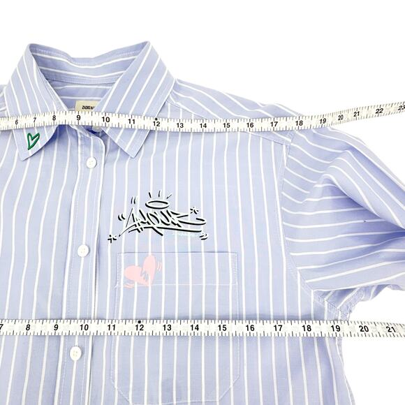 ZADIG & VOLTAIRE Tais Raye Tag Stripe Cotton Graphic Shirt S - Picture 7 of 9